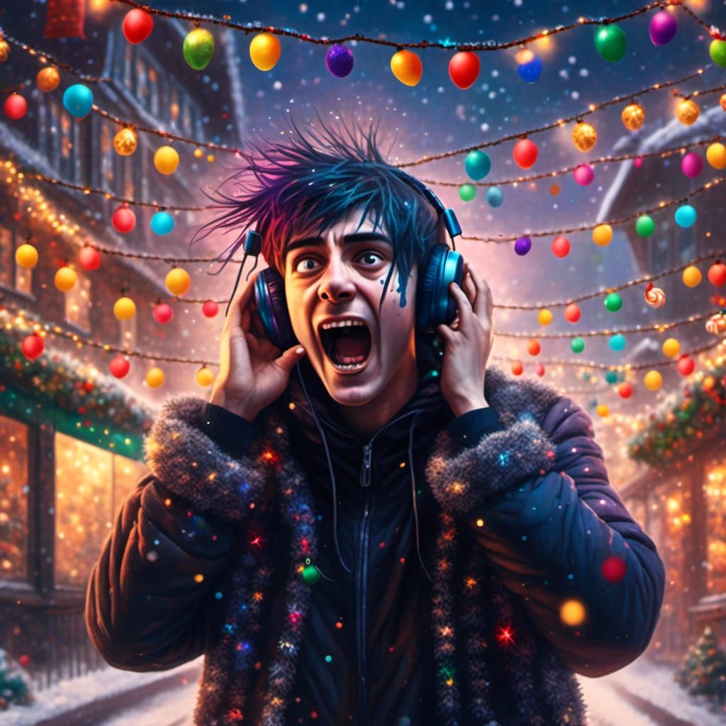 Goth Man's Christmas Nightmare in Hyperreal Style