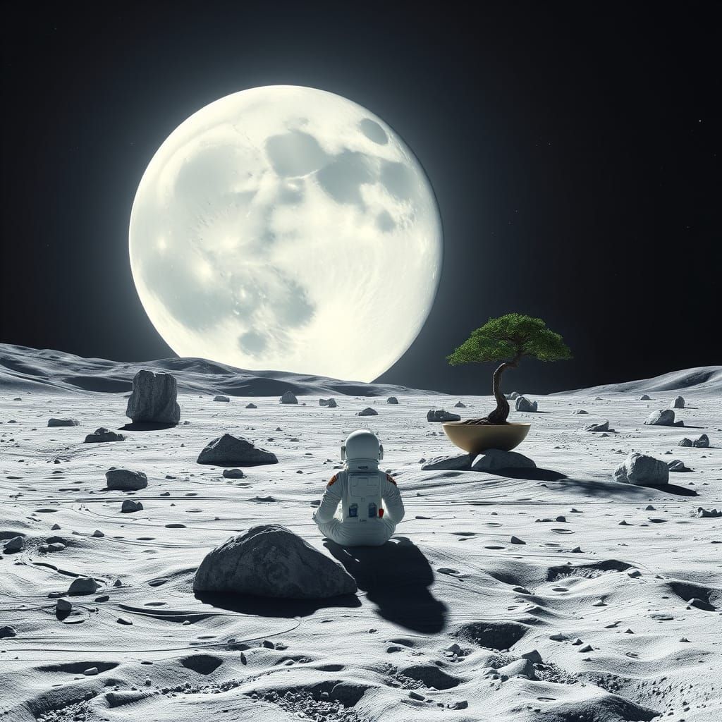 Zen Garden on the Moon with Meditating Astronaut