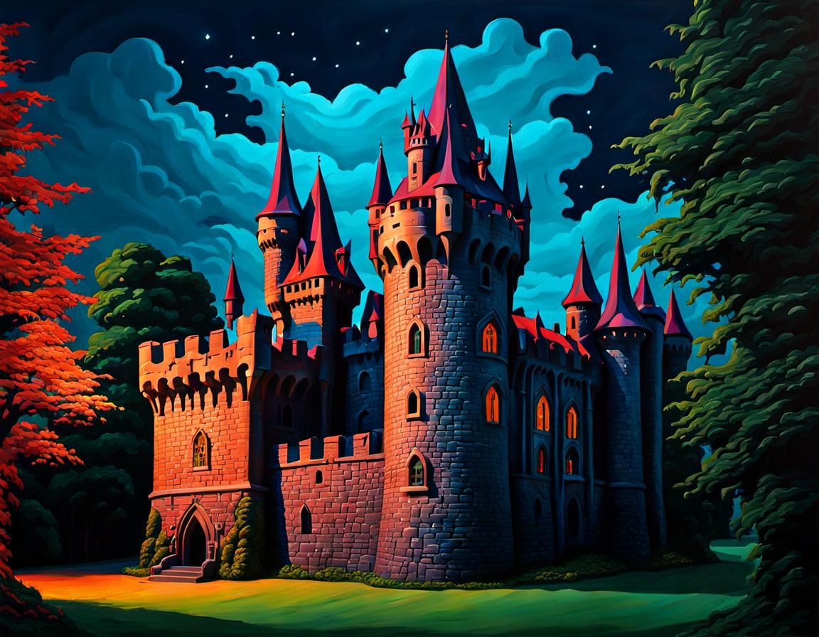 Gothic Castle at Twilight in Street Art Style