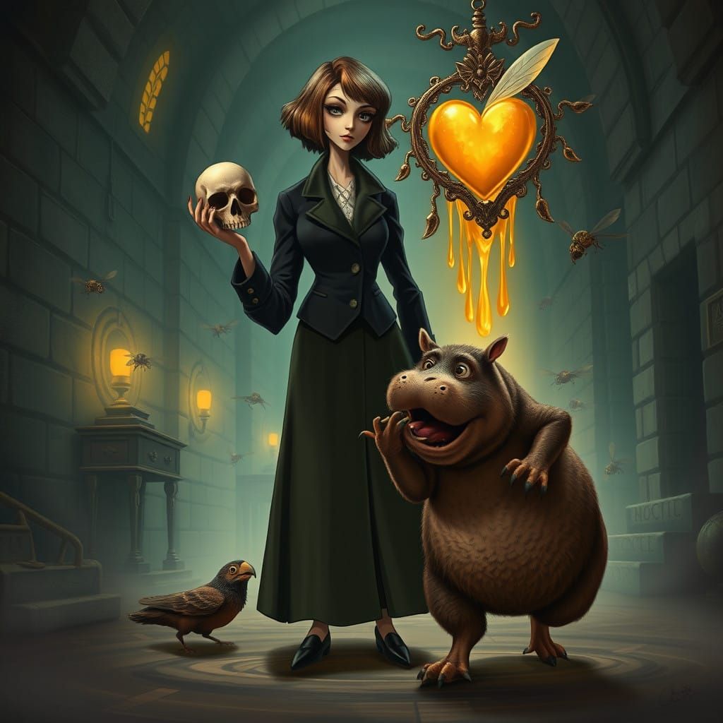 Stern Headmistress Holds Skull in Dark, Ancient Hellish Hosp...
