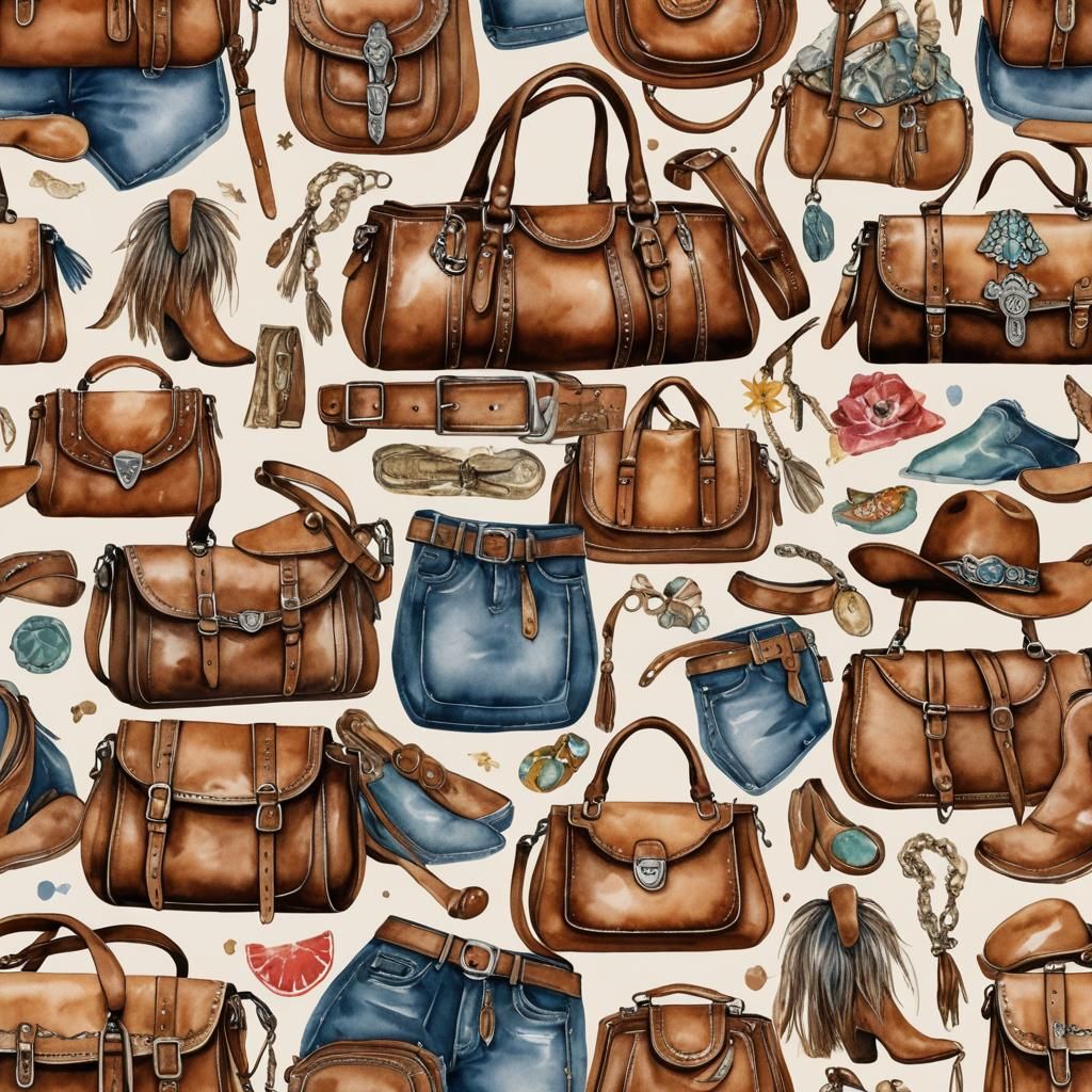 Purse Clipart, Watercolor Cowgirl style Clip Art, Western Women's Handbag No background PNG