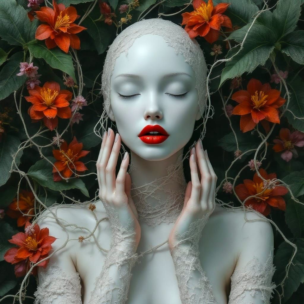 Enchanting Goddess with Luscious Lips in Tropical Paradise