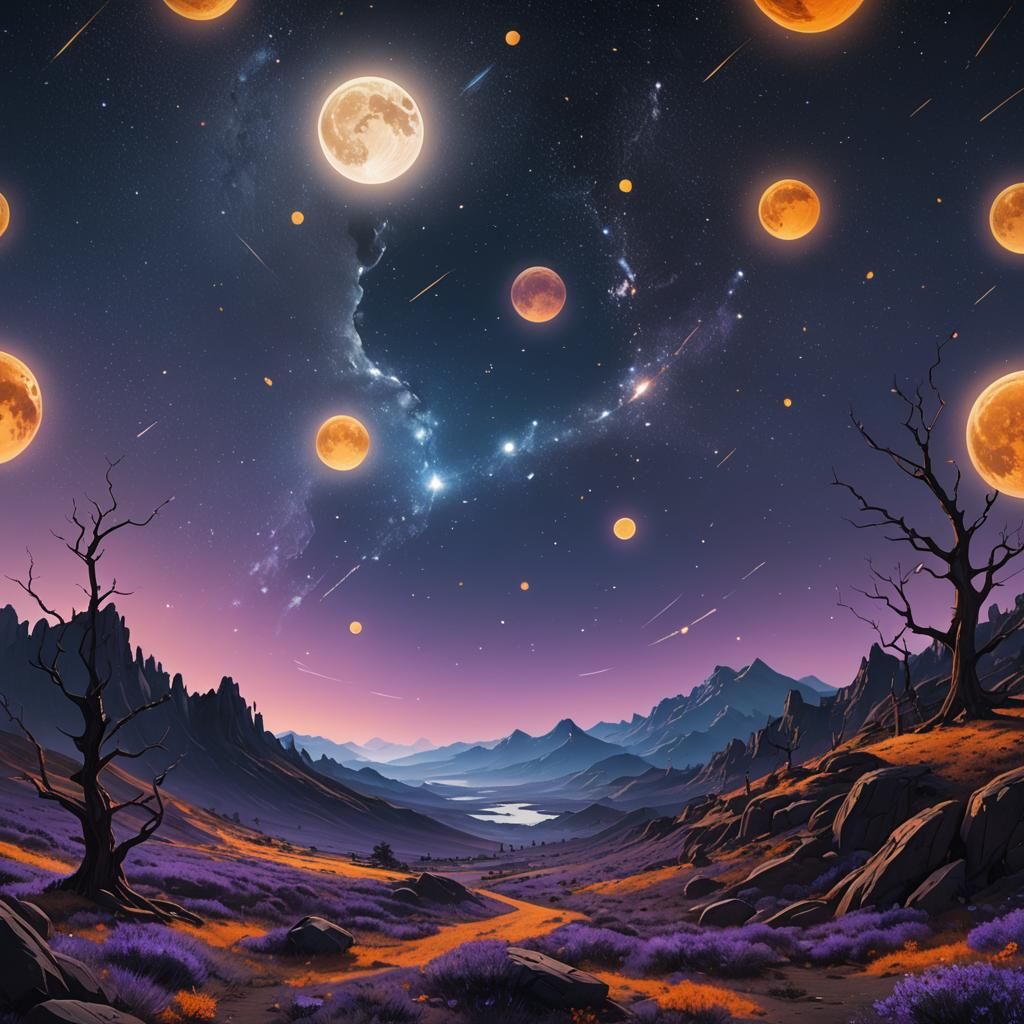Three Moons Light Fantasy Landscape Concept Art