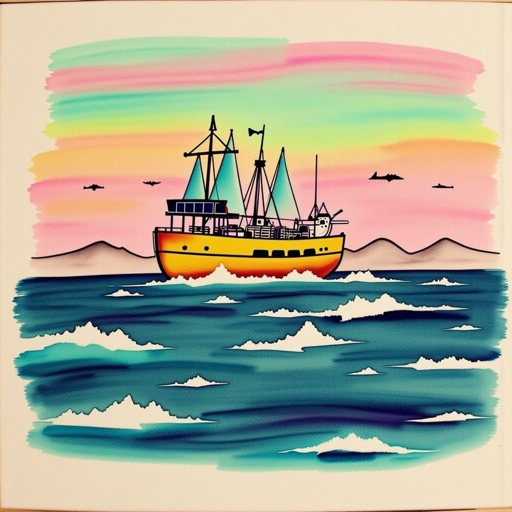 Surreal Sea Monsters in Dreamlike Style