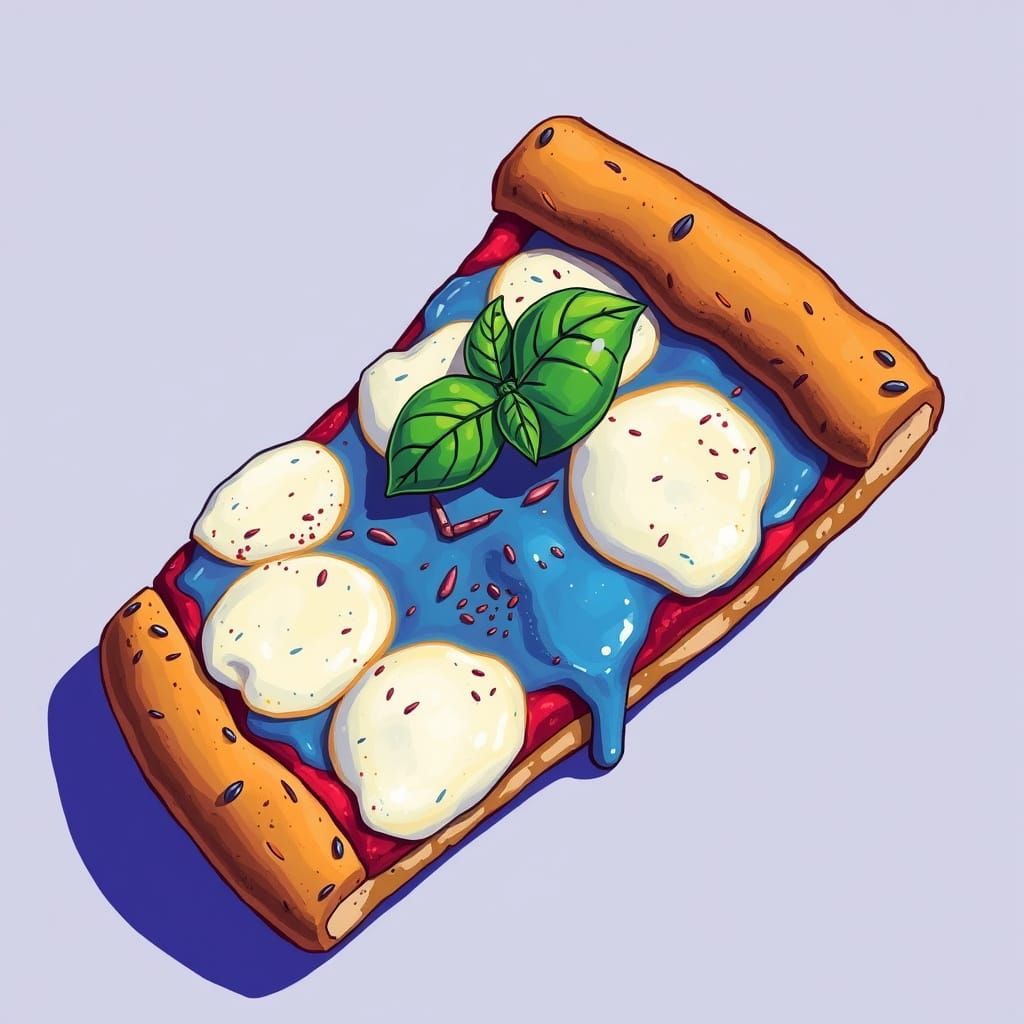 Blue Pizza Slice Art in Futuristic Style