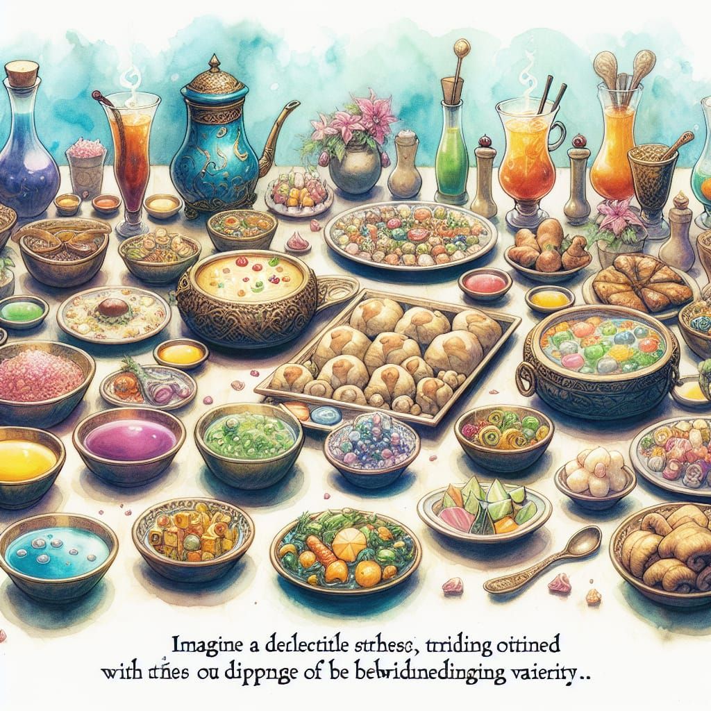Fantastical Feast in Whimsical Watercolor