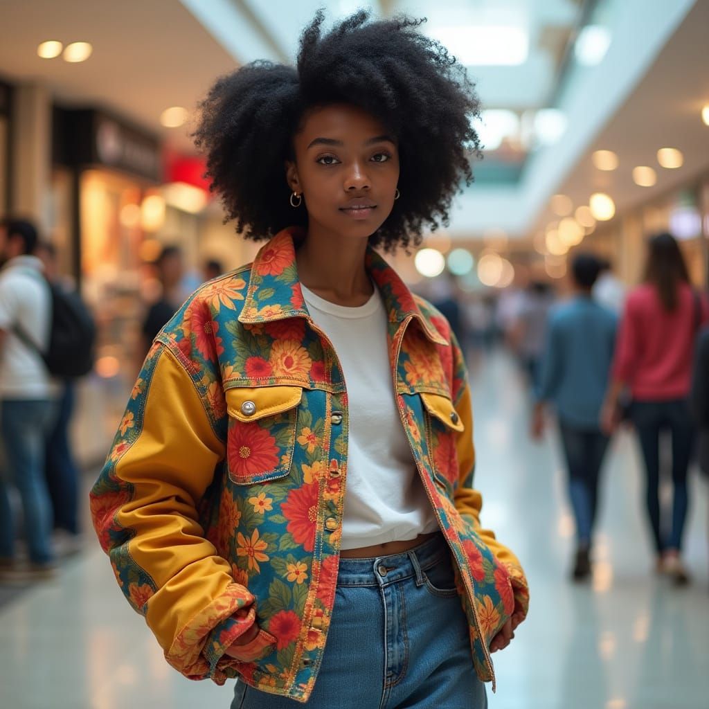 African American Woman in Mall Food Court Photo