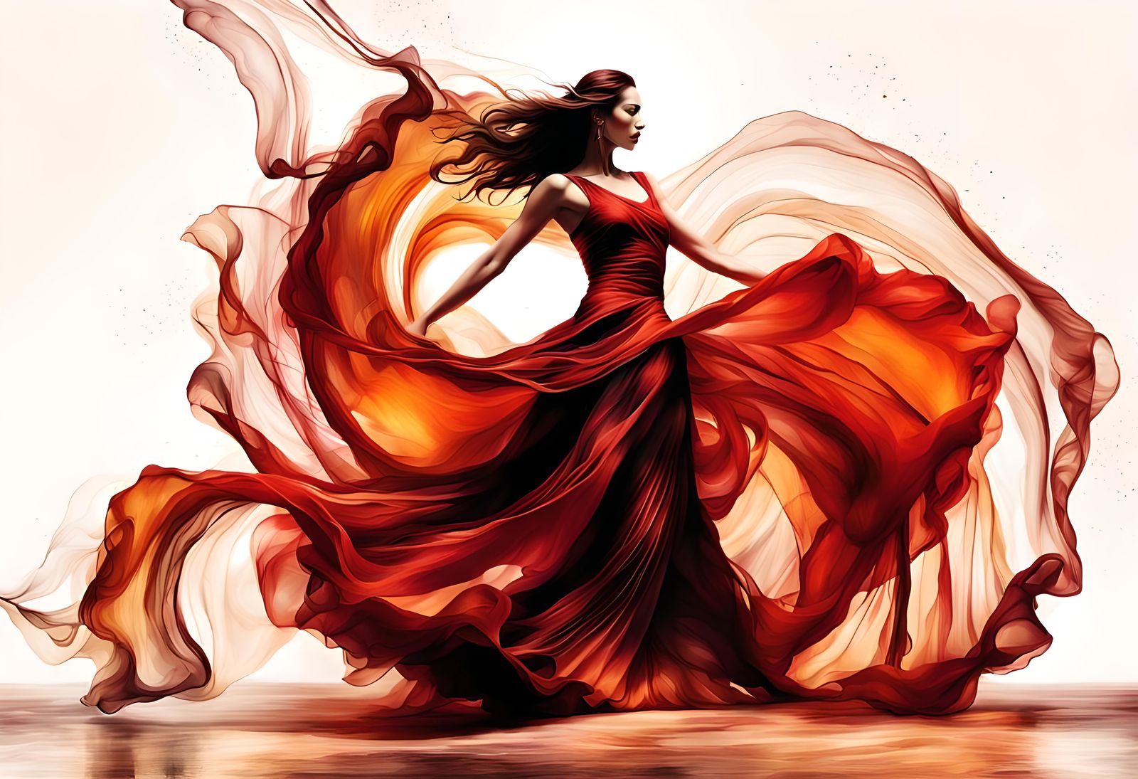 Flamenco Dancer Surrounded by Flowing Silk: Abstract Art