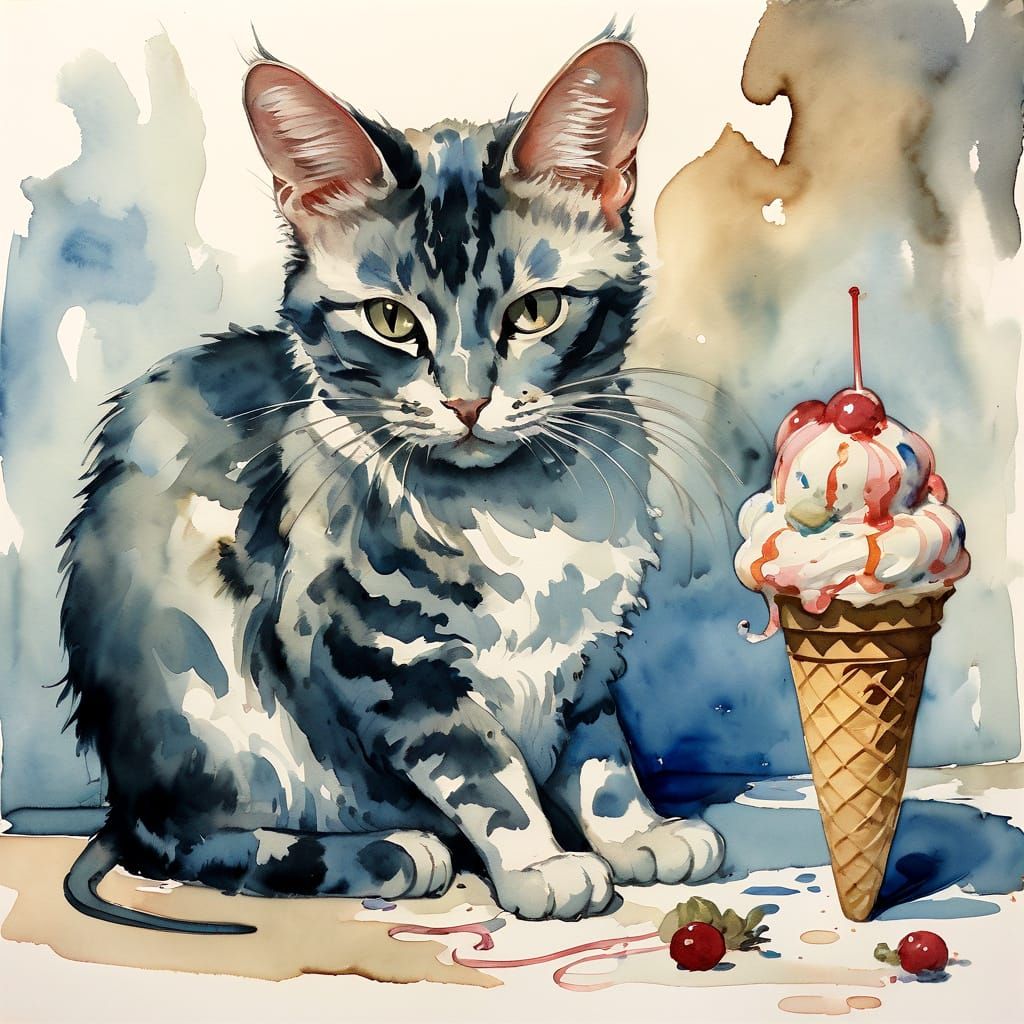 Cat and Mouse Share Ice Cream in Masterpiece Style