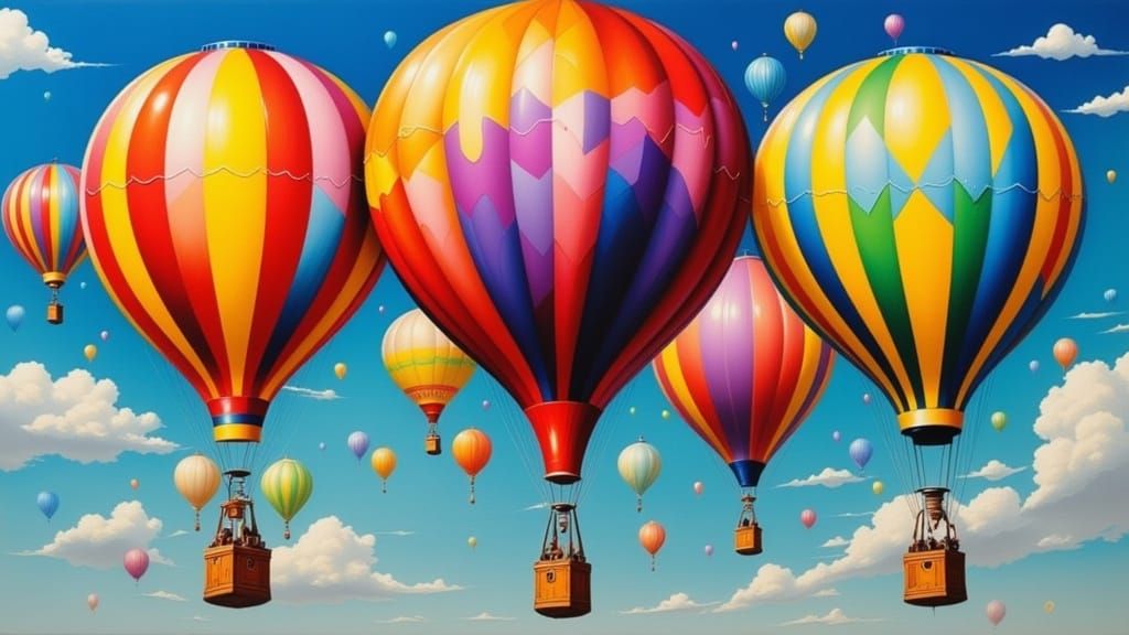 Vibrant 3D Impasto Painting of Ninety-Nine Balloons in a Neo...