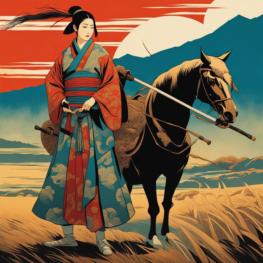 Feudal Japan: Peasant Woman and Fallen Samurai