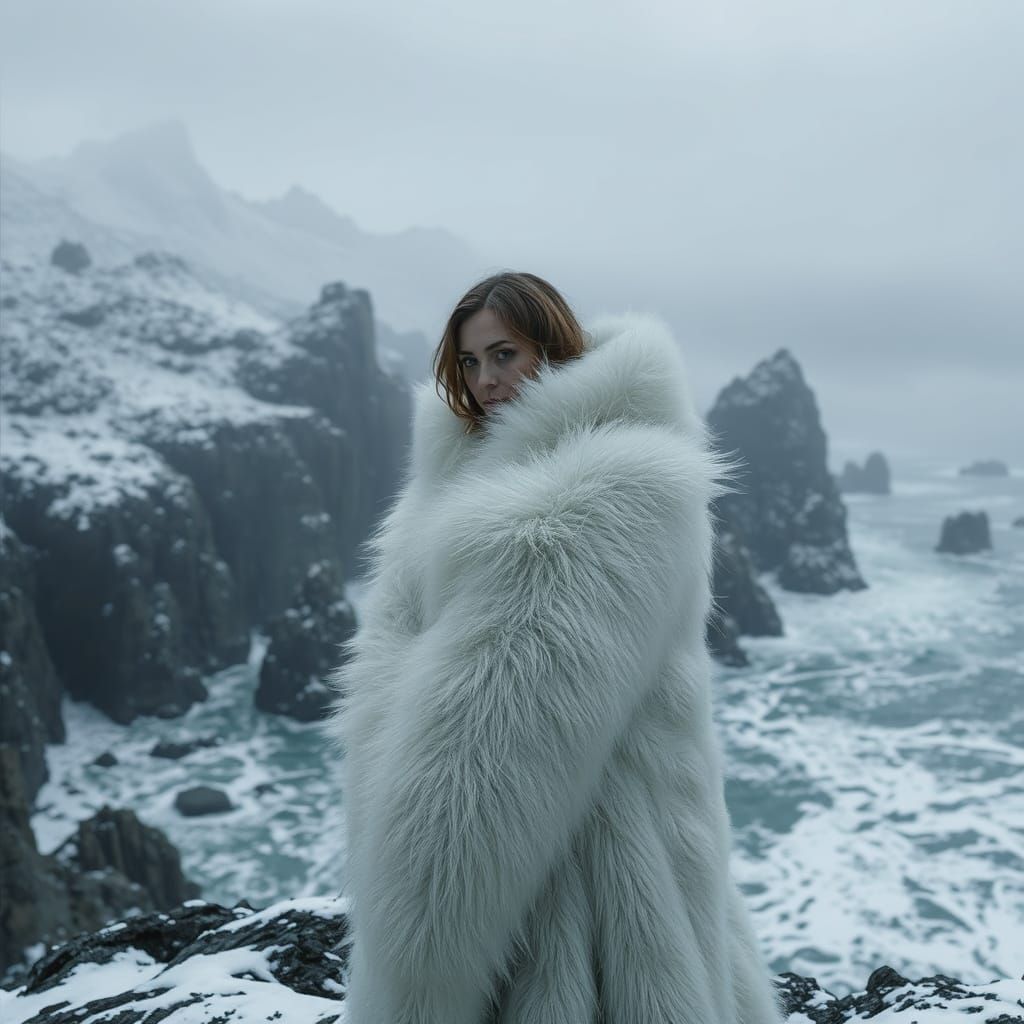 Ethereal Woman Amidst Coastal Wilderness