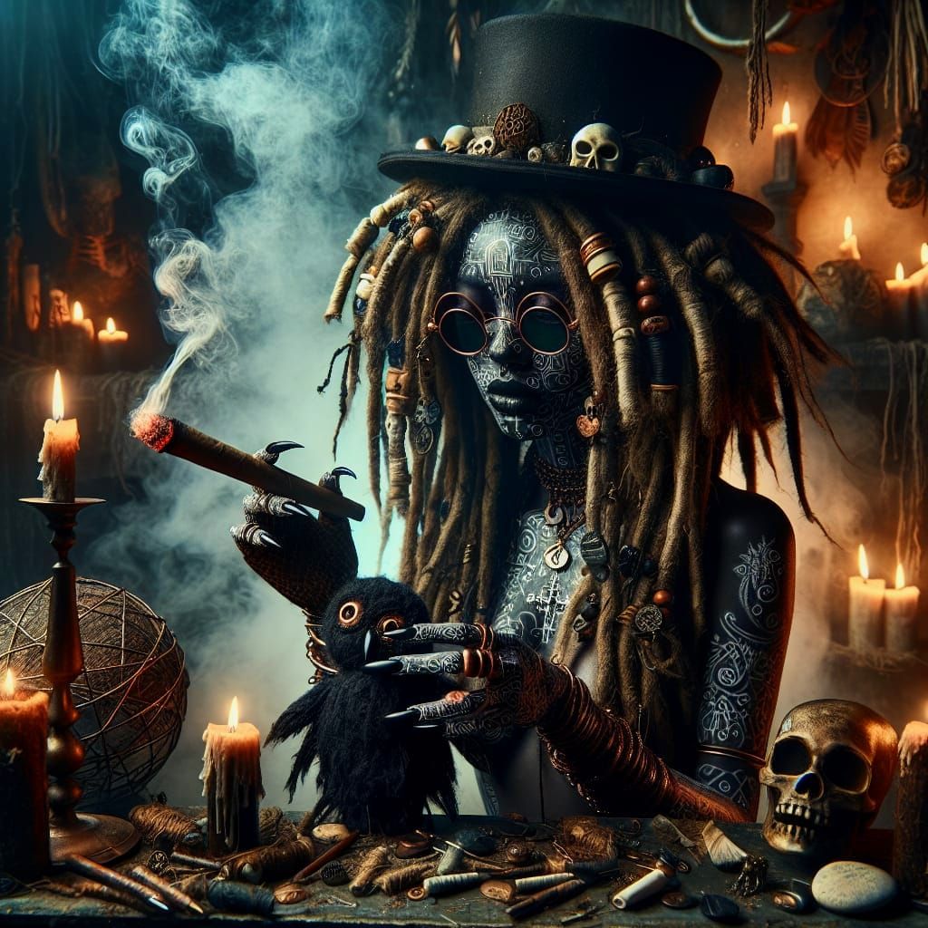 Mysterious Haitian Voodoo Priestess in Dark Fantasy Style