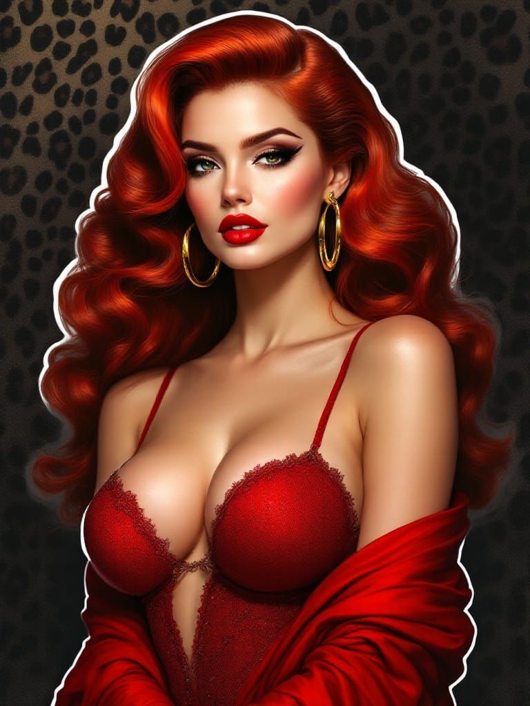 Glamorous Pin-Up Goddess in Red Leopard Print
