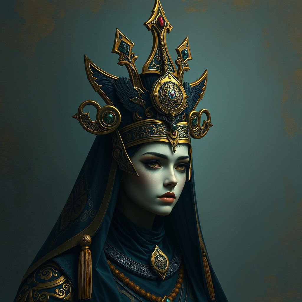 Ornate High Priestess Headdress in Fantasy Concept Art Style