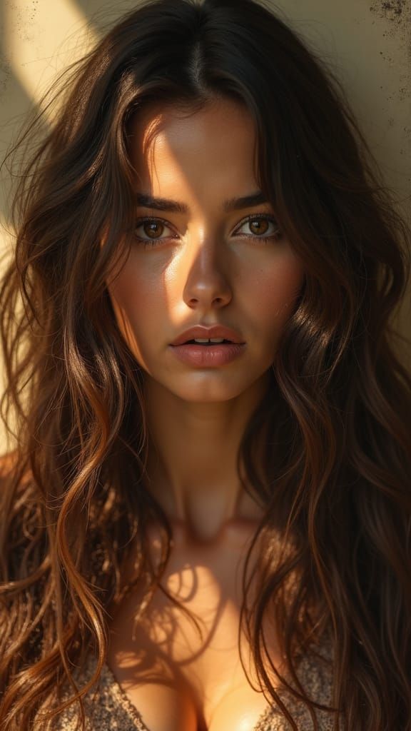 Expressive Latina Portrait with Charcoal Texture