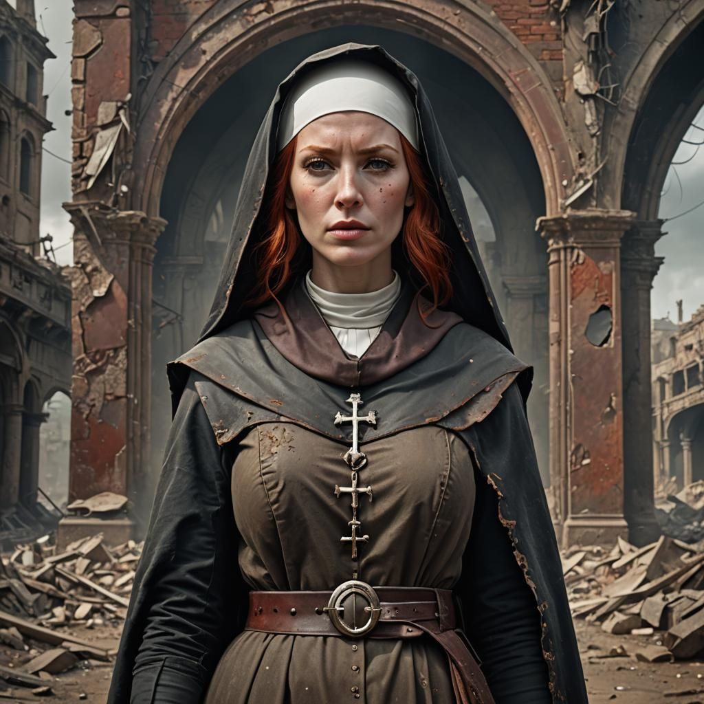 Post-Apocalyptic Nun Portrait in Detailed Matte Painting