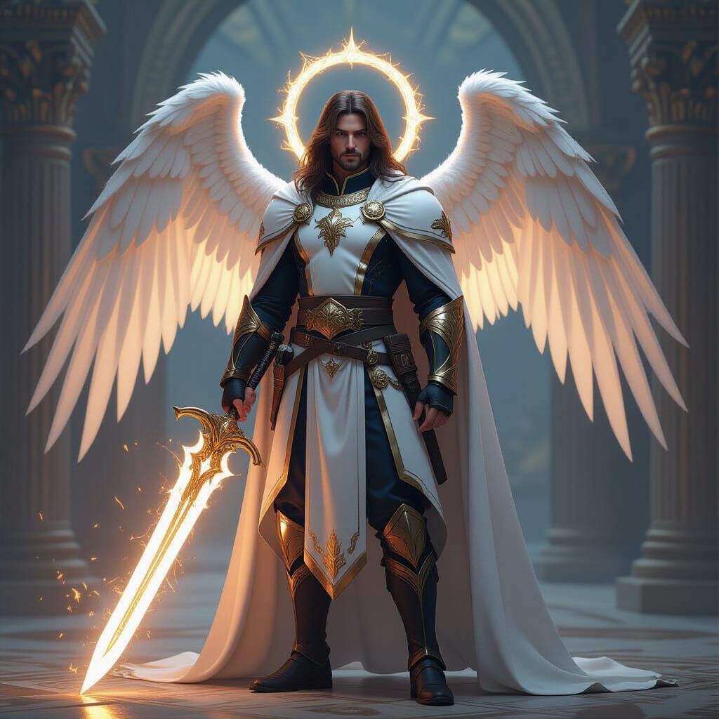 Aasimar Paladin in Temple with Radiant Greatsword