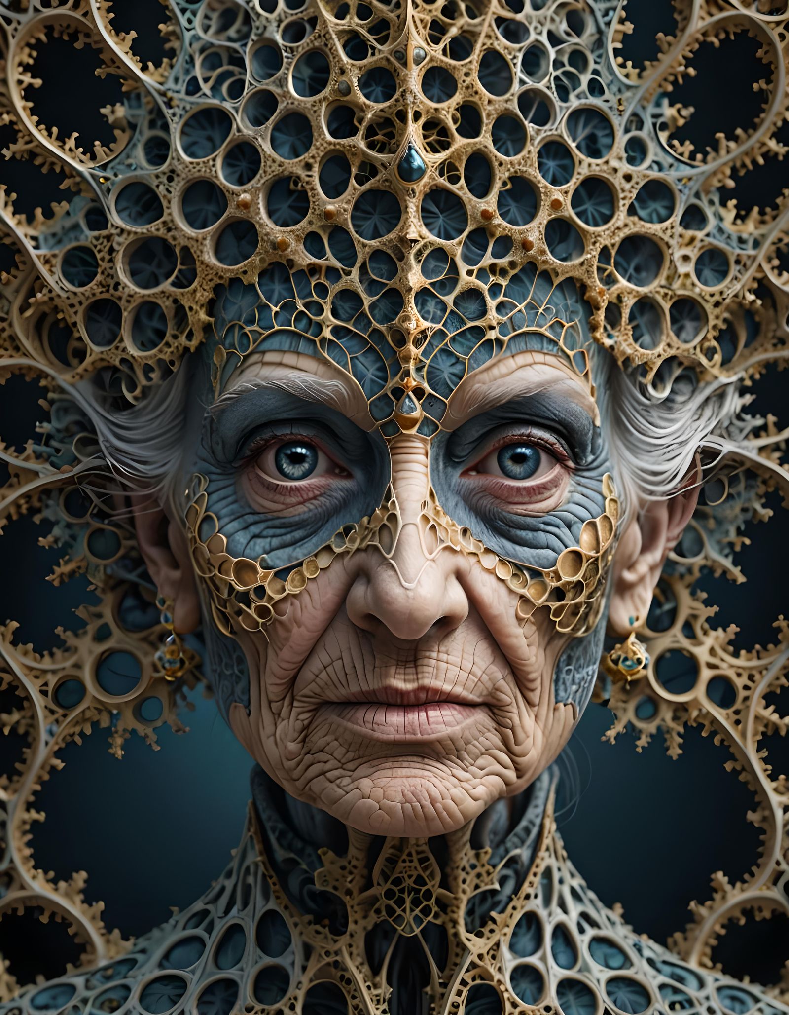 Detailed Fractal Face in Winter Colors