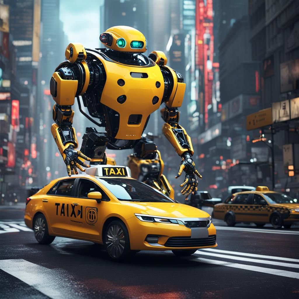 Futuristic Taxi Robot with Intricate Mech Details