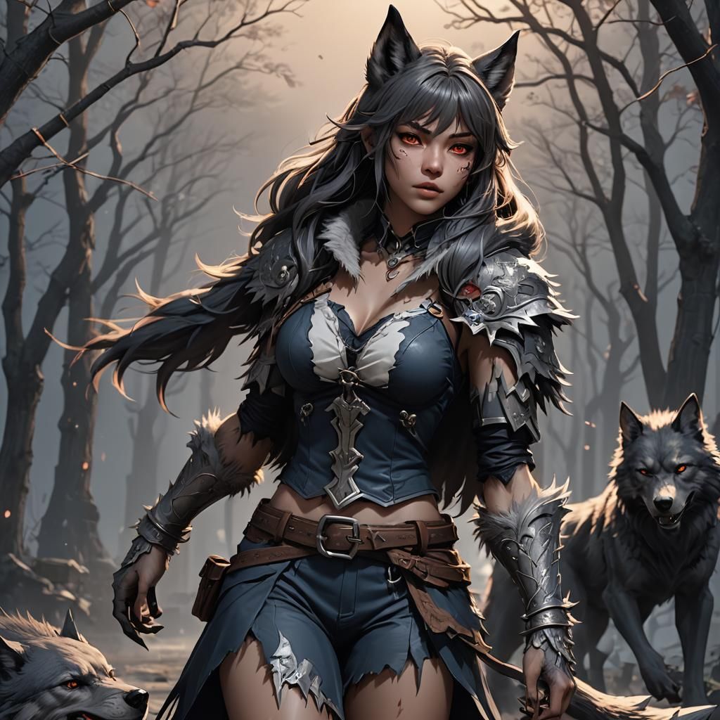 Anime Werewolf Girl in Detailed 3D Art