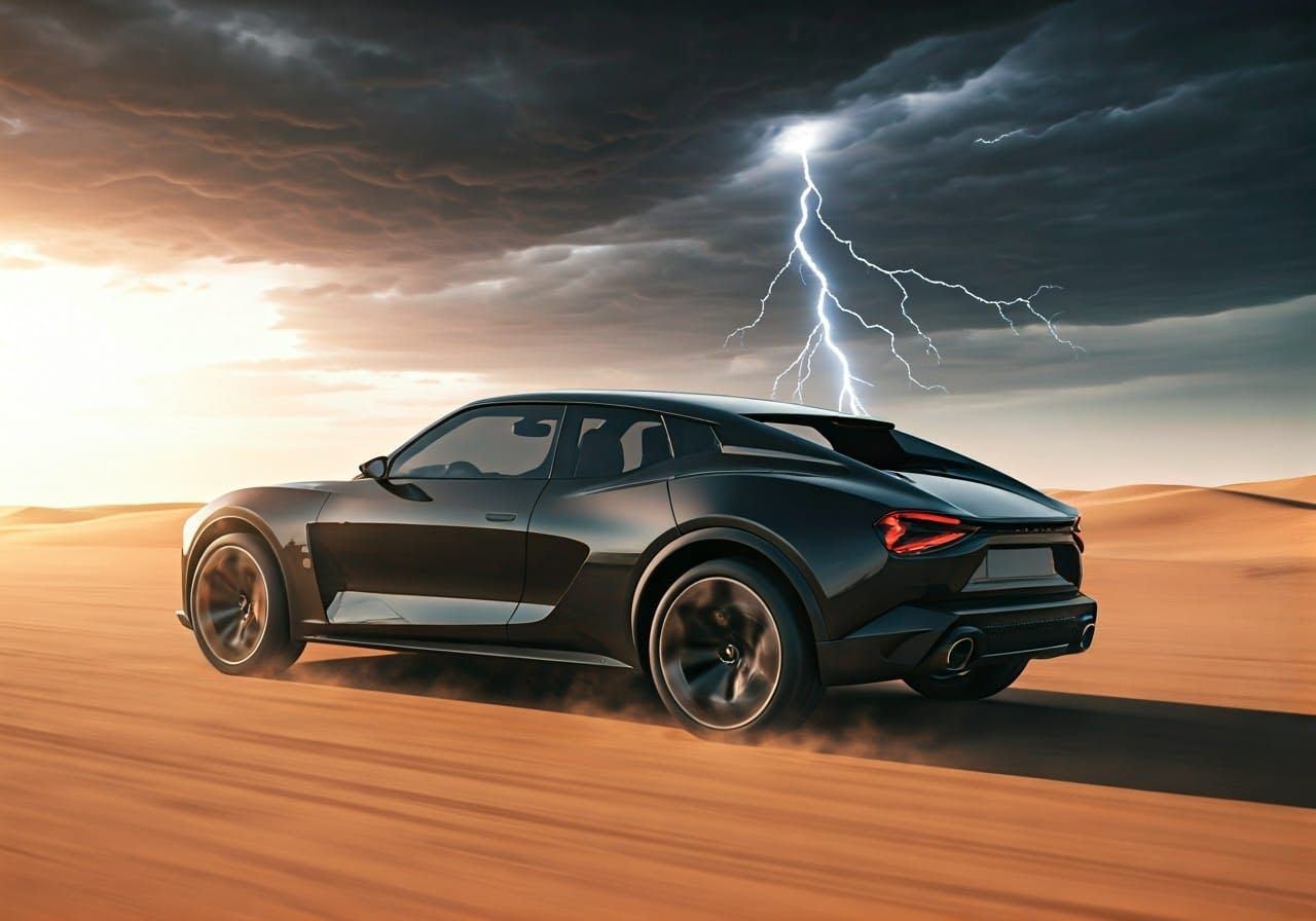 Cyberpunk Futuristic Black Citroën CX Concept Cruising Sahar...