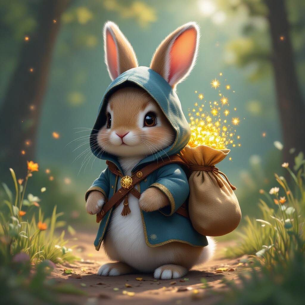 Bunny Mage with Golden Auras in Nature