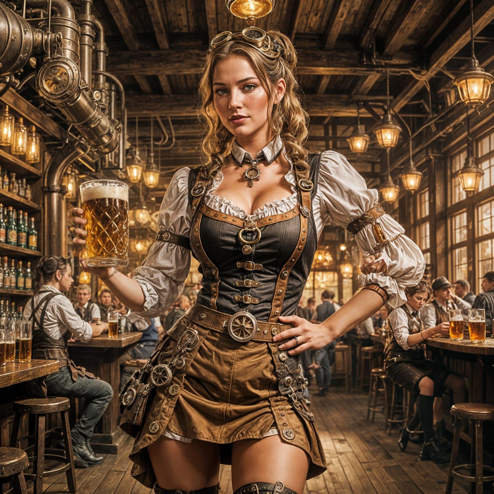 Steampunk Oktoberfest Waitress in a Tavern