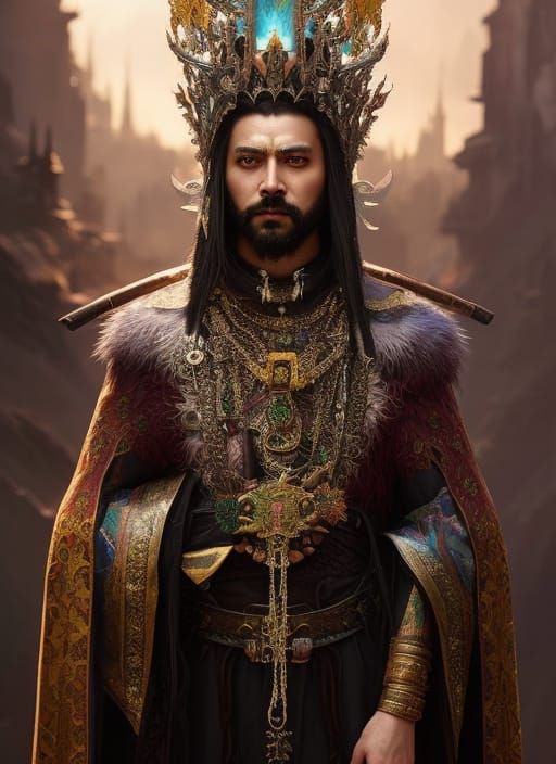 Racoon Priest with Magical Tattoos and Crown