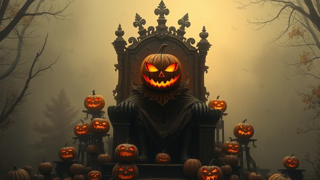 Jack O'Lantern King on Throne in Sinister Horror Style