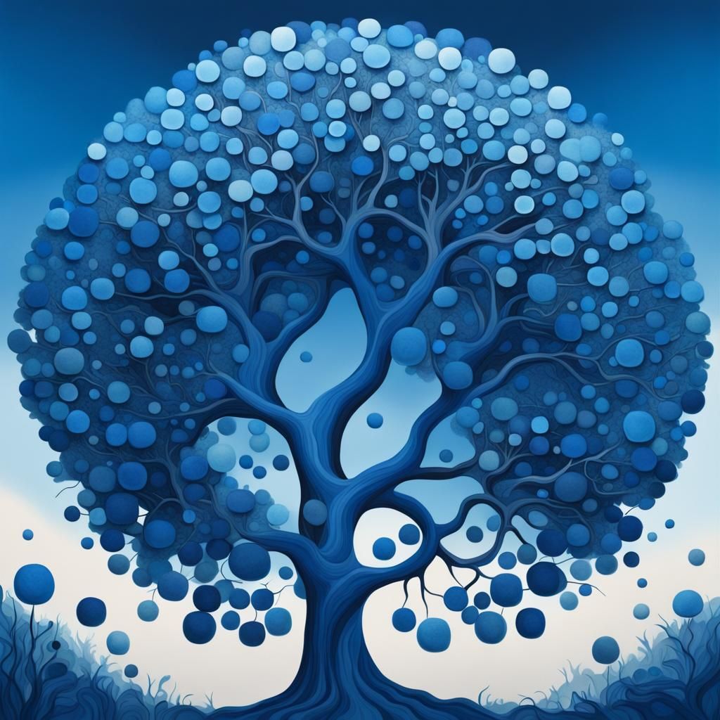 Blue Tree with Round Leaves in Kandinsky Style