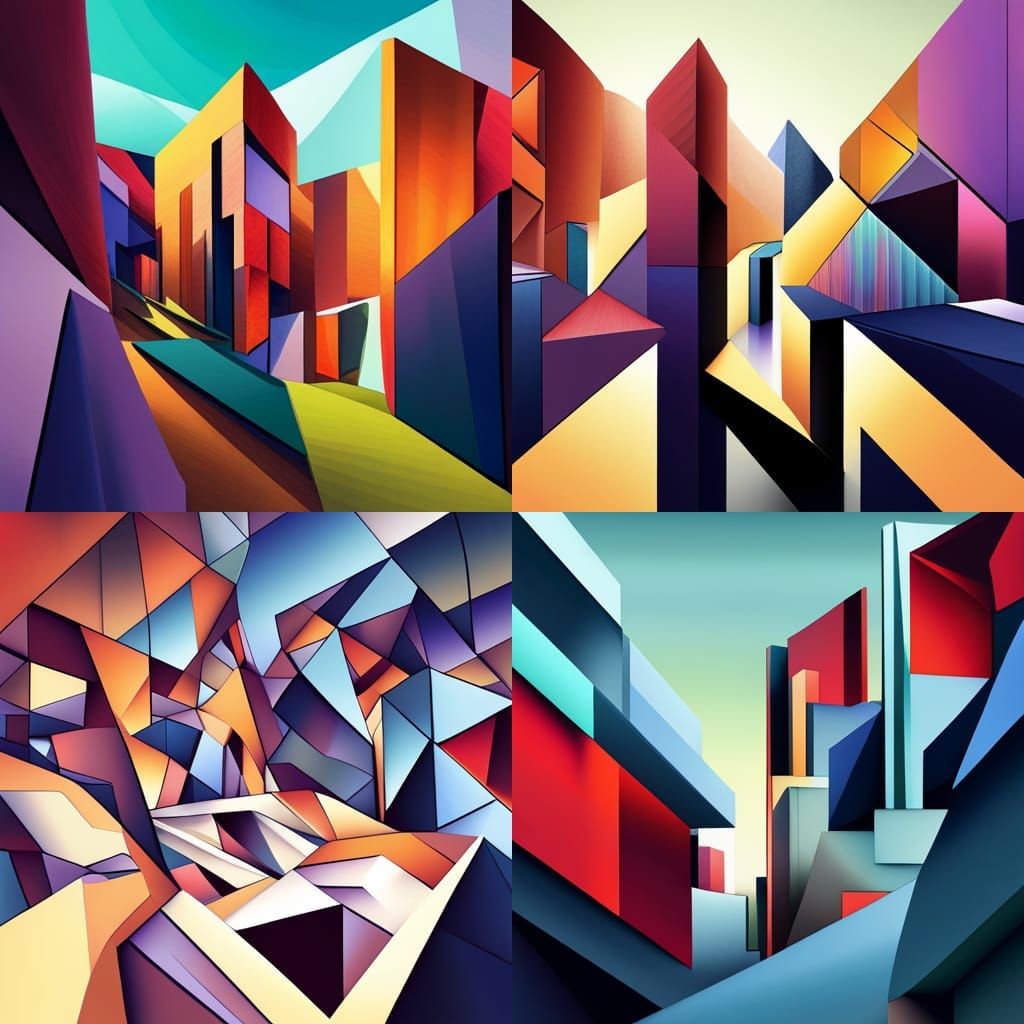 Geometric Cubist Painting in Art Deco Style