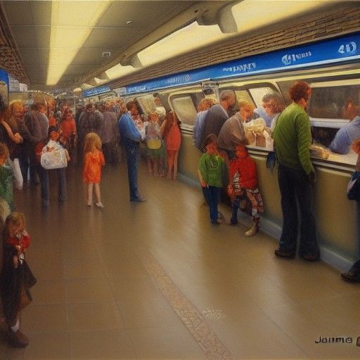 Subway Scene in Oil Painting Style