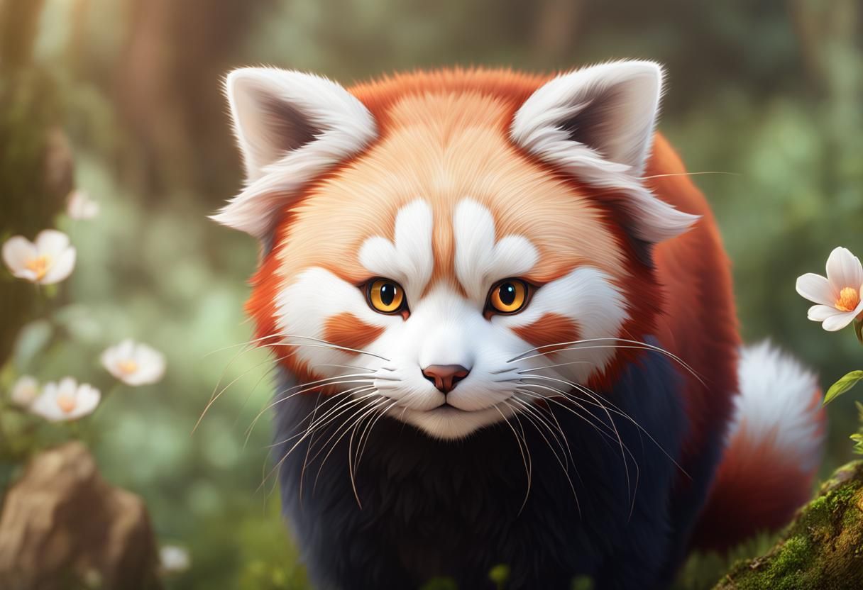 Cute Cat-Red Panda Hybrid in Detailed Matte Painting