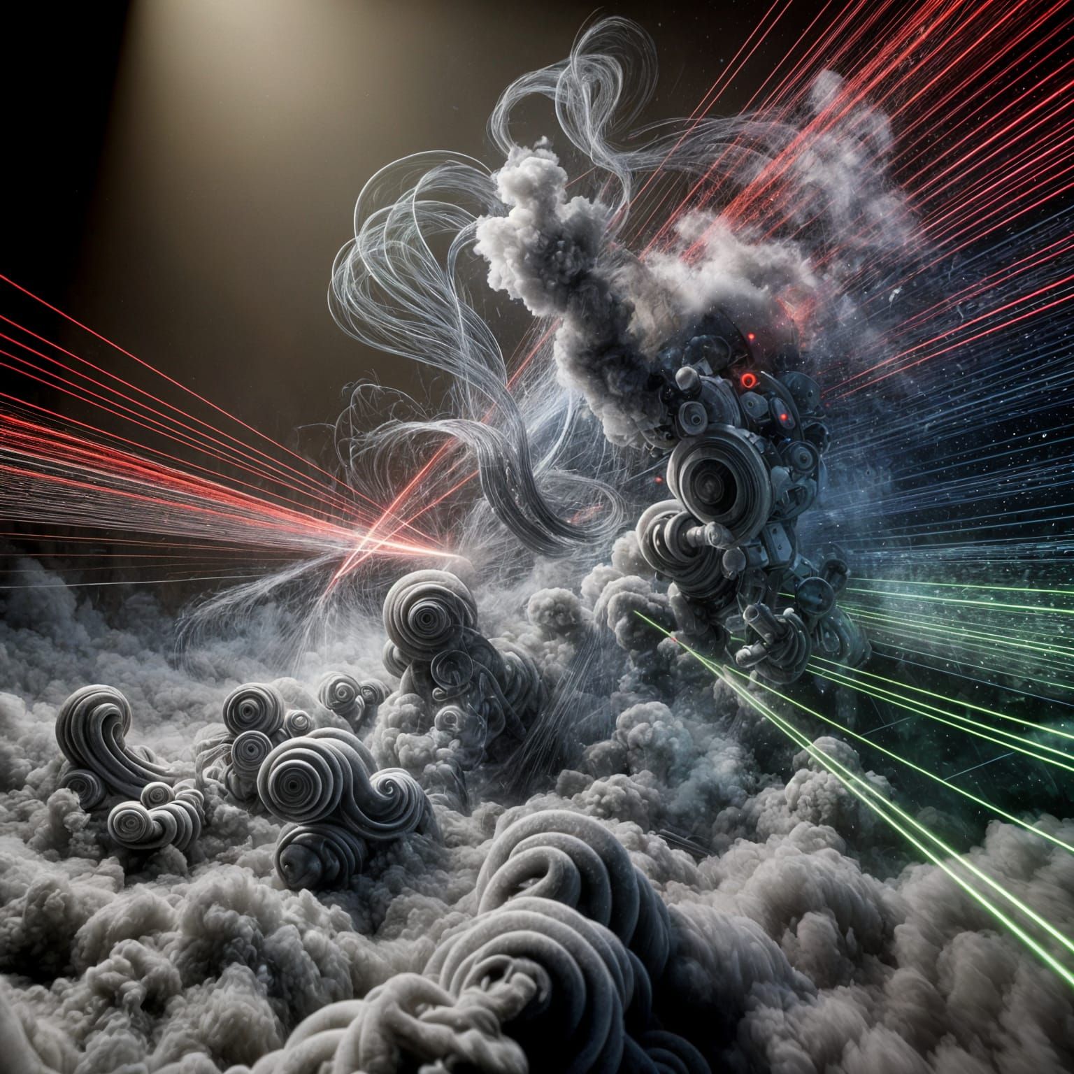 Smokey Tendrils and Laser Beams in Surreal Battle