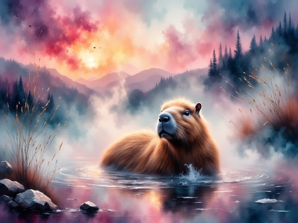 Dreamy Capybara in Ethereal Landscape