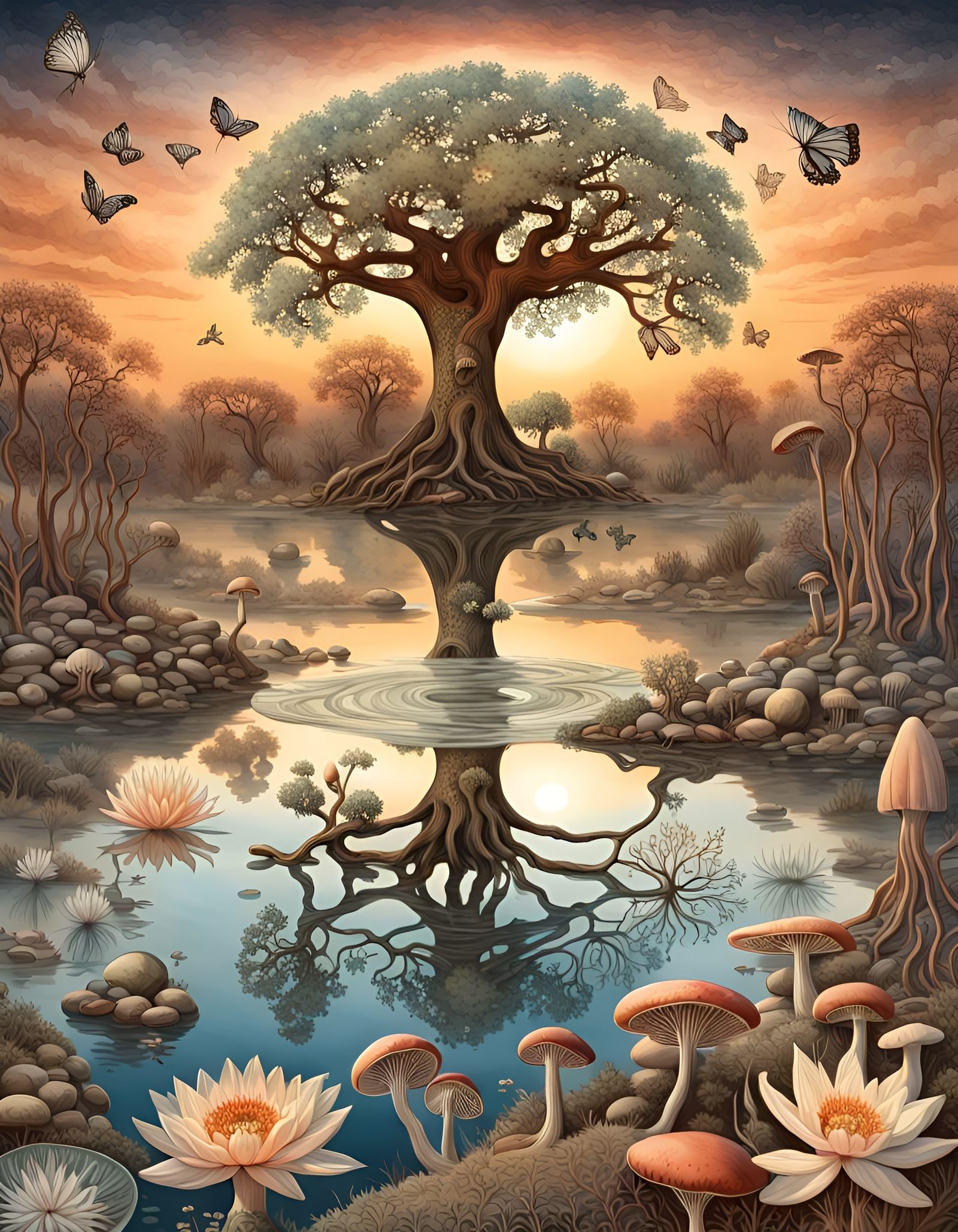 Cosmic Tree of Life: Surreal Watercolor Baobab