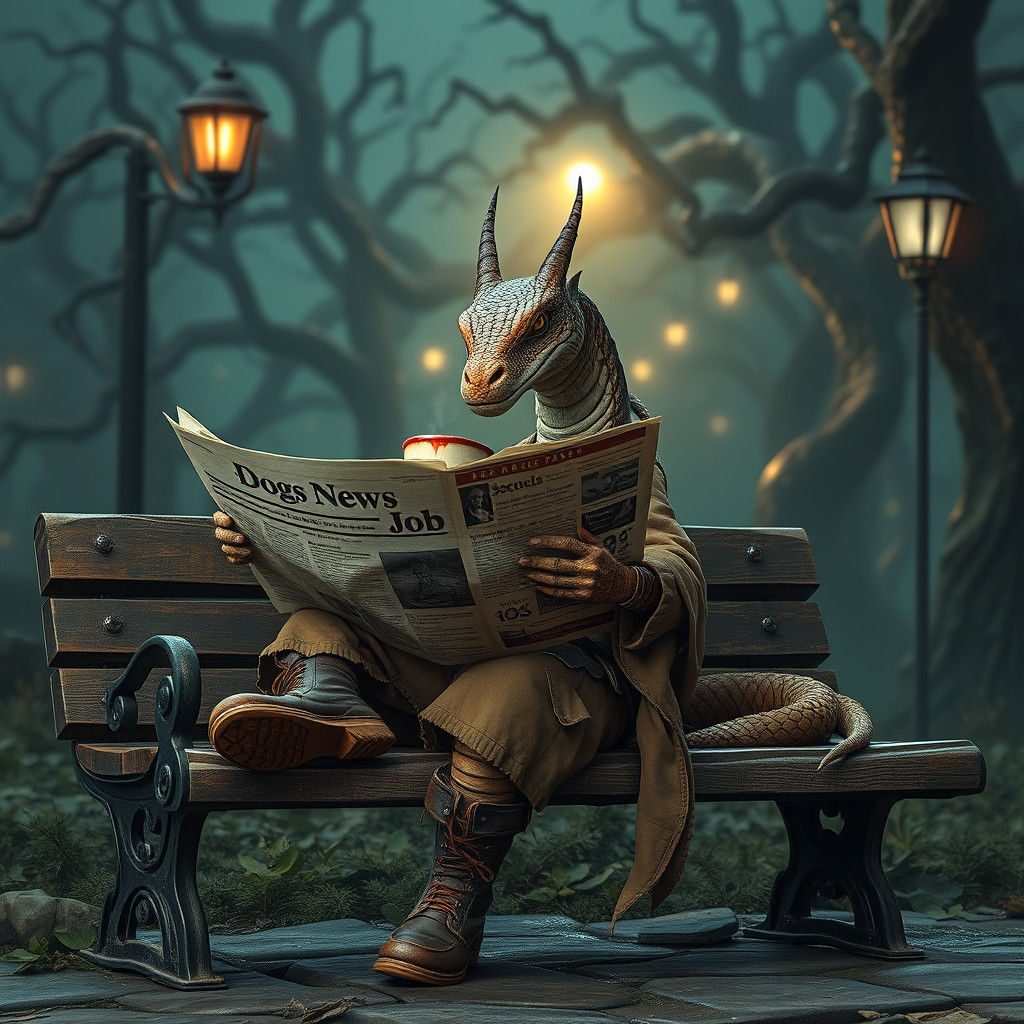 Surreal Serpent Vagabond Reads Newspaper, Drinks Coffee