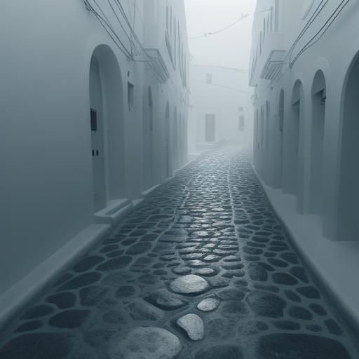 Santorini Path in Heavy Rain: Real Photo