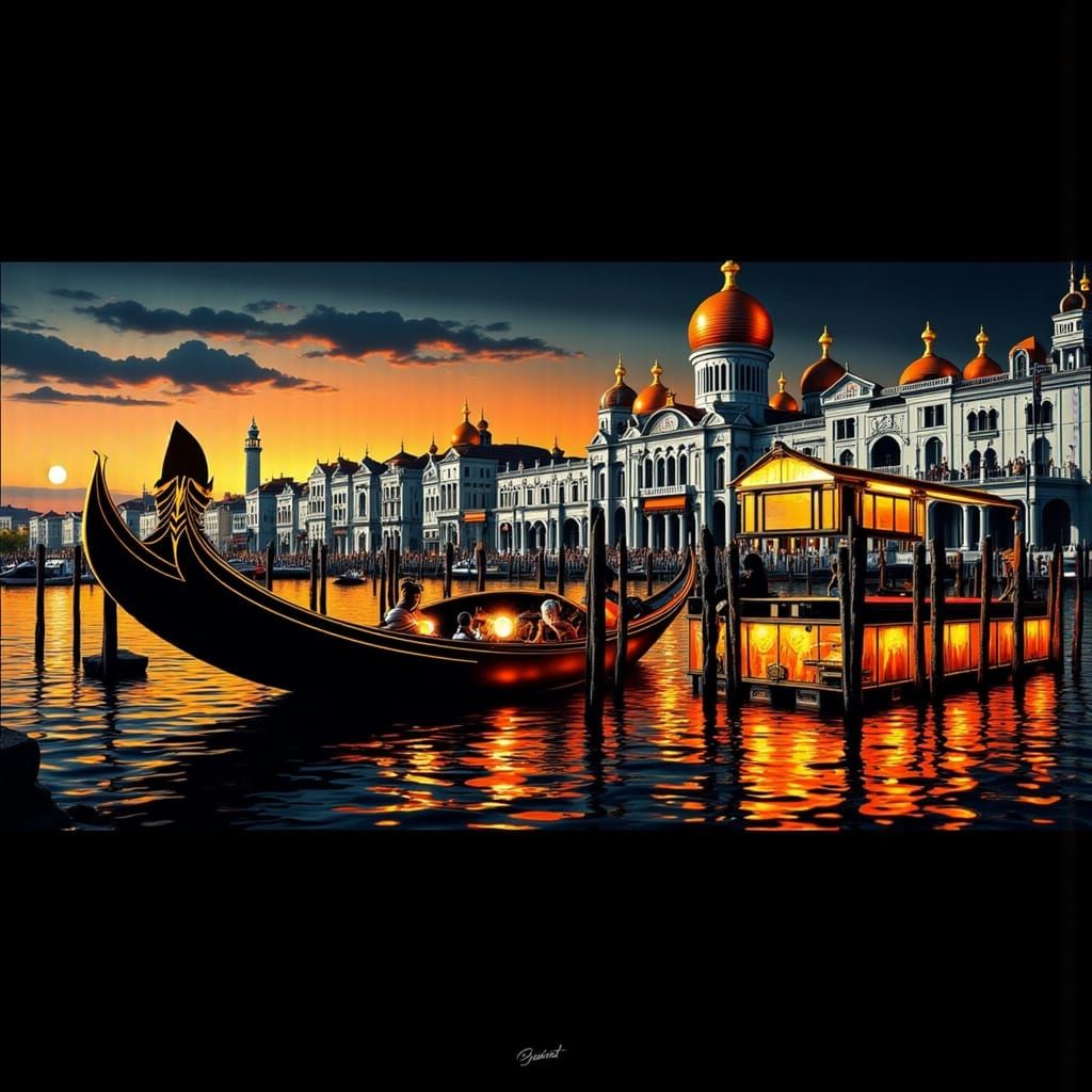 Venice Cityscape at Dusk in Futuristic Style