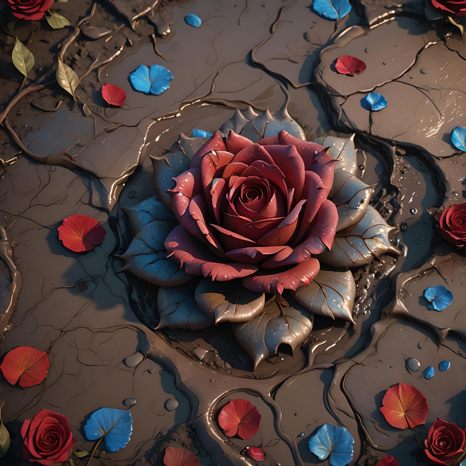 Detailed Rose in Mud: Fantasy Concept Art