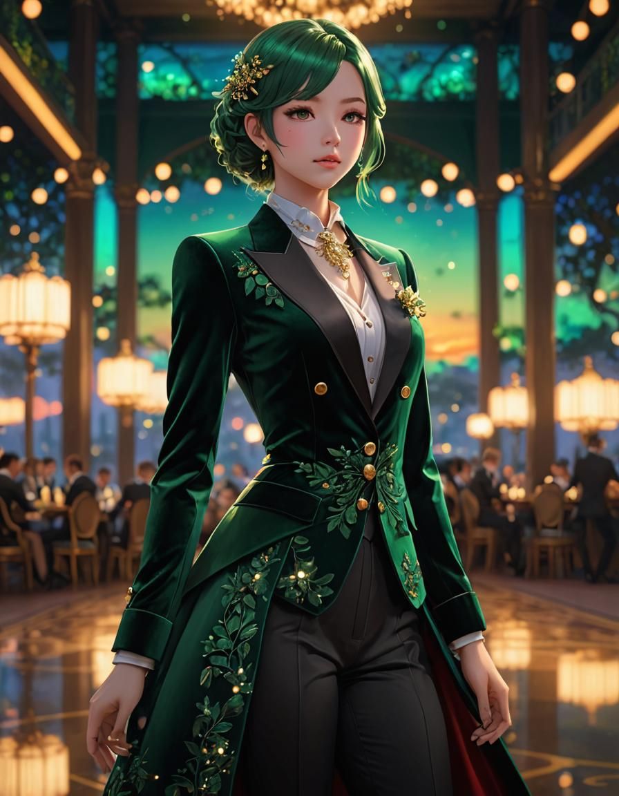 Velvet Green Ballroom Suit in 3D Anime Art