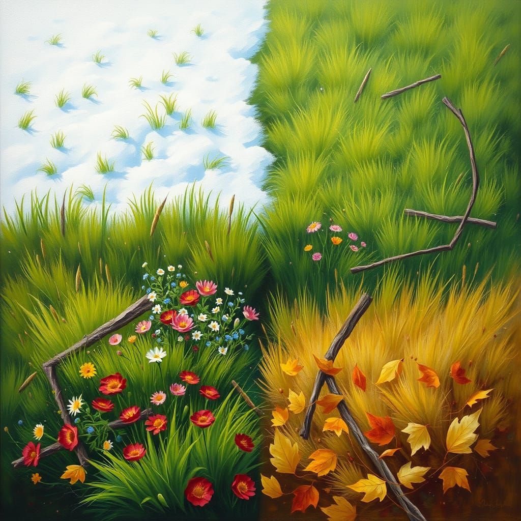 Four Seasons Landscape in Impasto Oil Painting Style