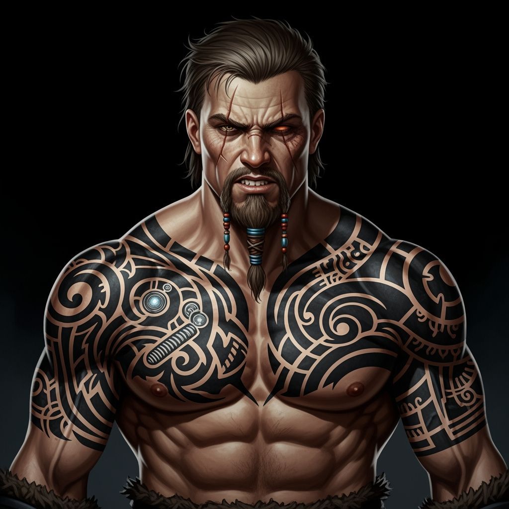 Viking Warrior Portrait with Tribal Tattoos