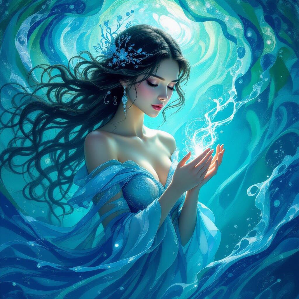 Ethereal Water Goddess in Visionary Art Style