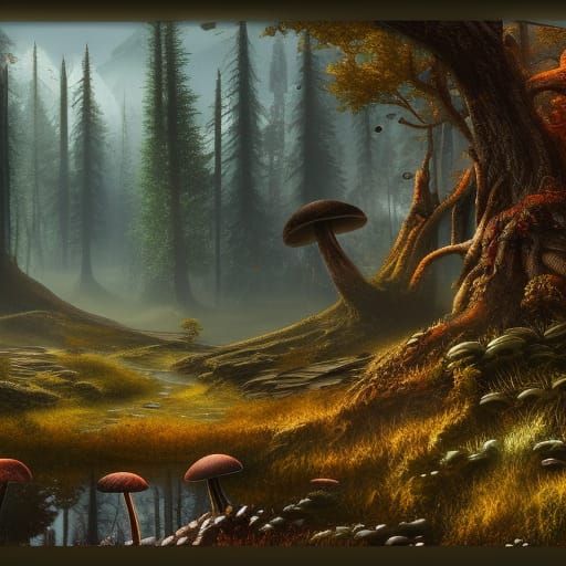 Fantastical Mushroom Landscape in Detailed Matte Painting