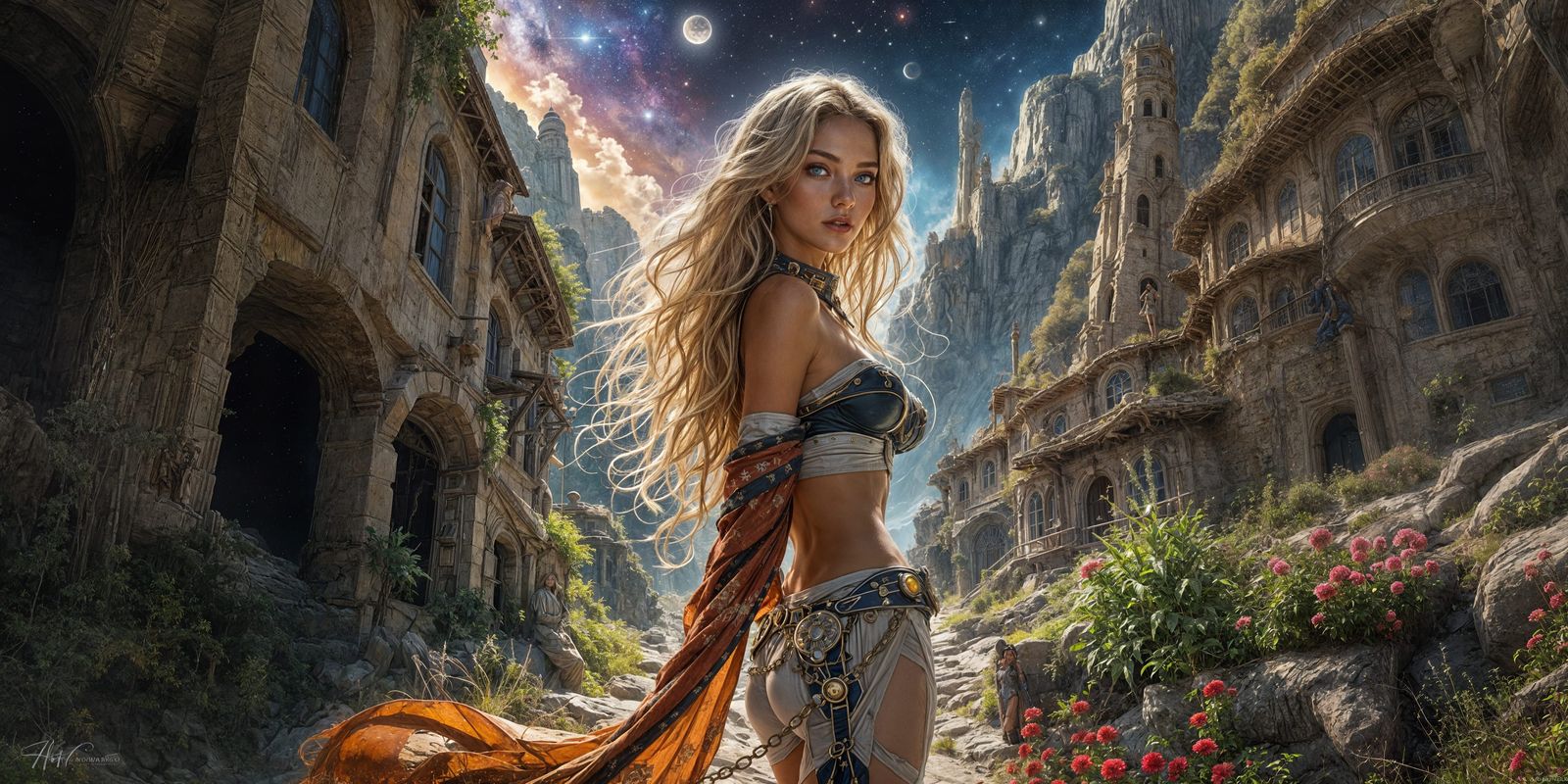 Space Huntress Treasure Quest in Art Nouveau Style