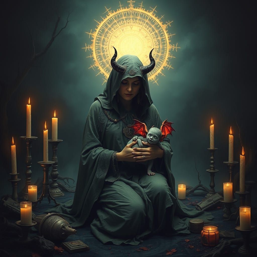 Dark Goddess Births Fiery Demon Spawn in Haunting, Gothic La...