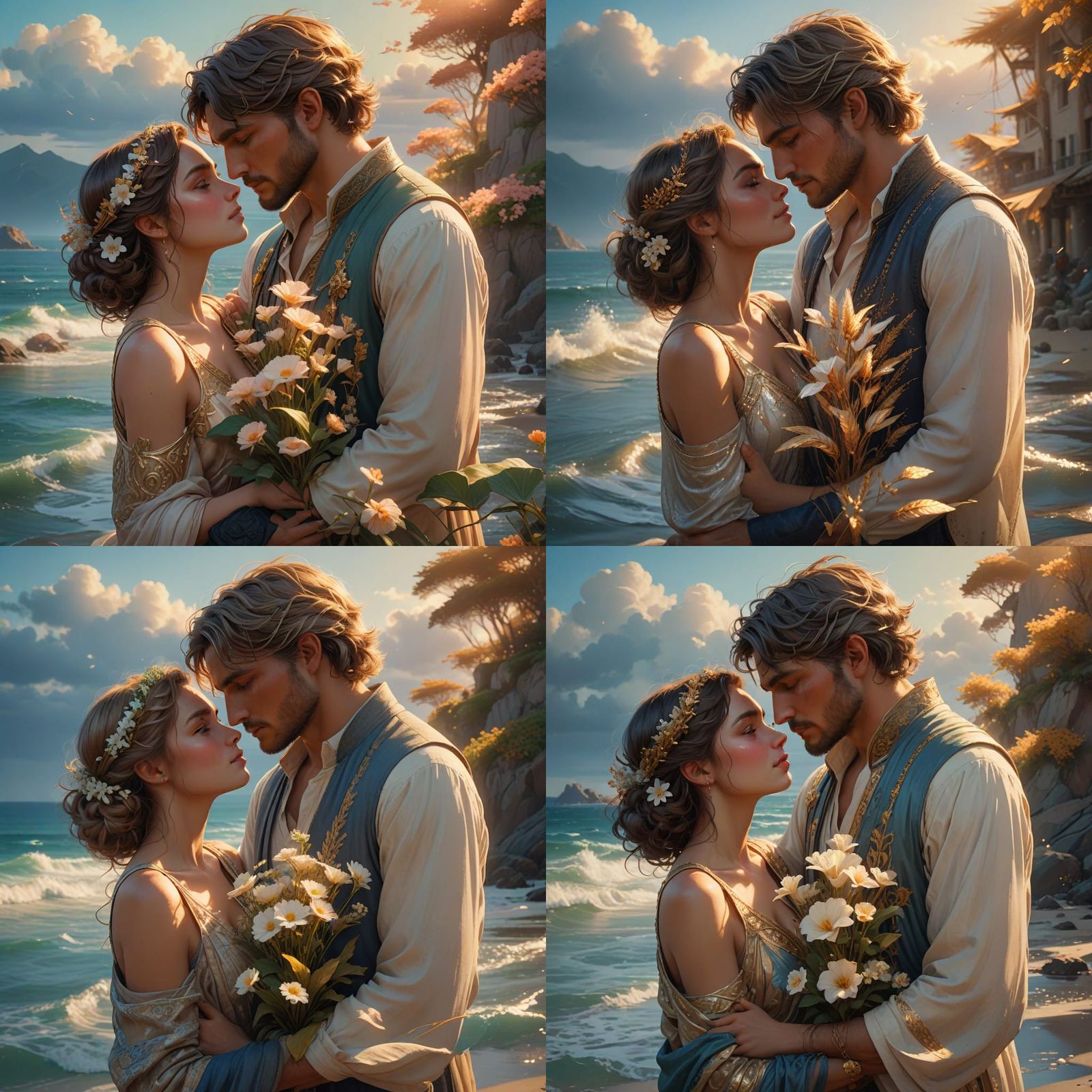 Young Lovers Embracing Under Sunset