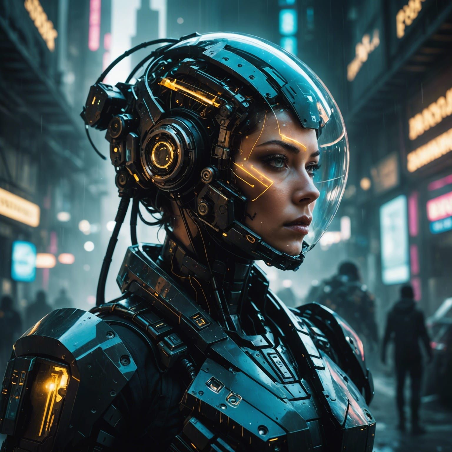 Cyberpunk Mech Silhouette Over Quantum Galaxy